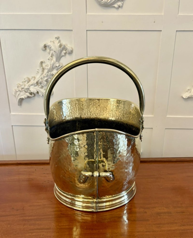 Antique Edwardian Quality Brass Helmet Shaped Coal Shuttle - Image 6